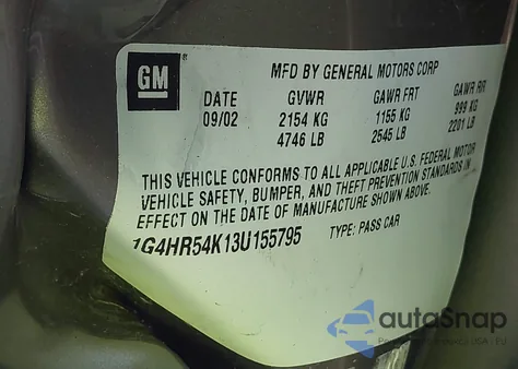 2003 Buick Lesabre Limited из США, поврежденный, VIN 1G4HR54K13U155795